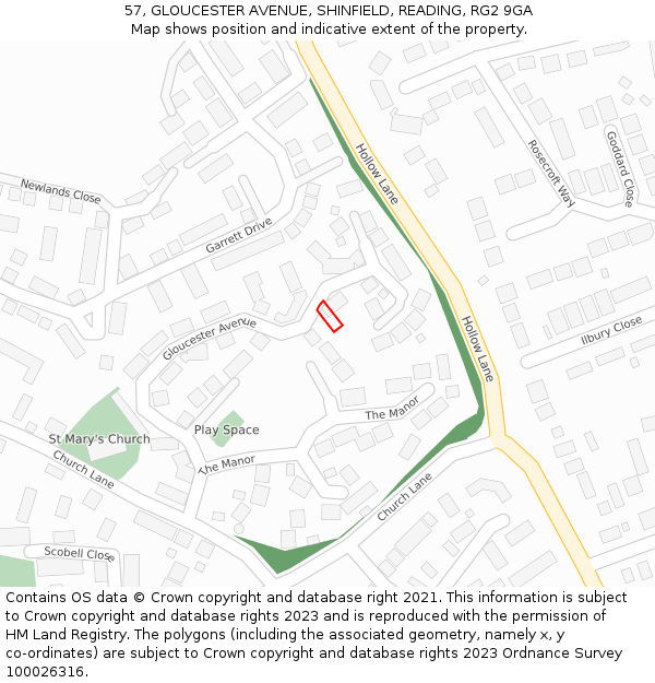 57, GLOUCESTER AVENUE, SHINFIELD, READING, RG2 9GA: Location map and indicative extent of plot