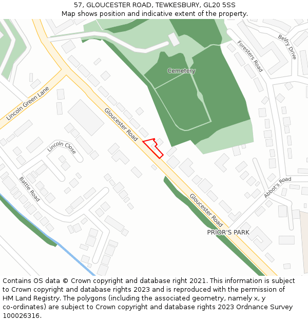 57, GLOUCESTER ROAD, TEWKESBURY, GL20 5SS: Location map and indicative extent of plot