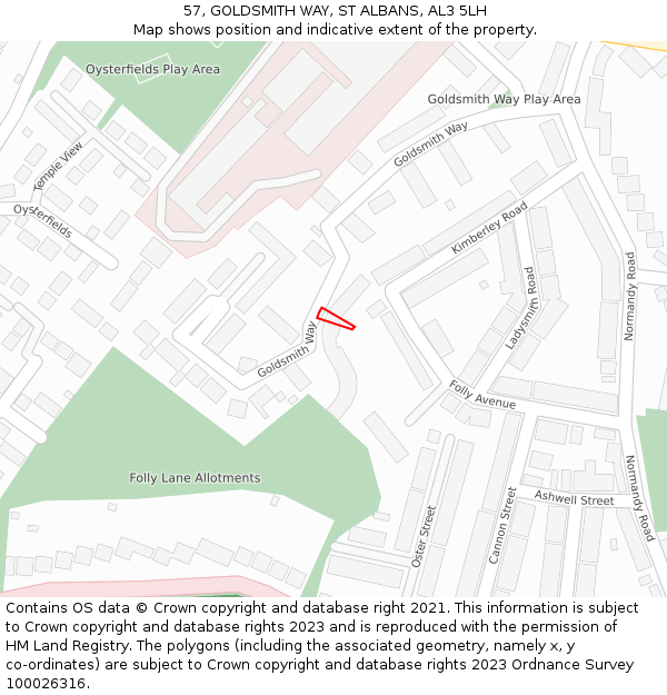 57, GOLDSMITH WAY, ST ALBANS, AL3 5LH: Location map and indicative extent of plot