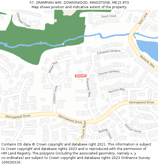 57, GRAMPIAN WAY, DOWNSWOOD, MAIDSTONE, ME15 8TG: Location map and indicative extent of plot