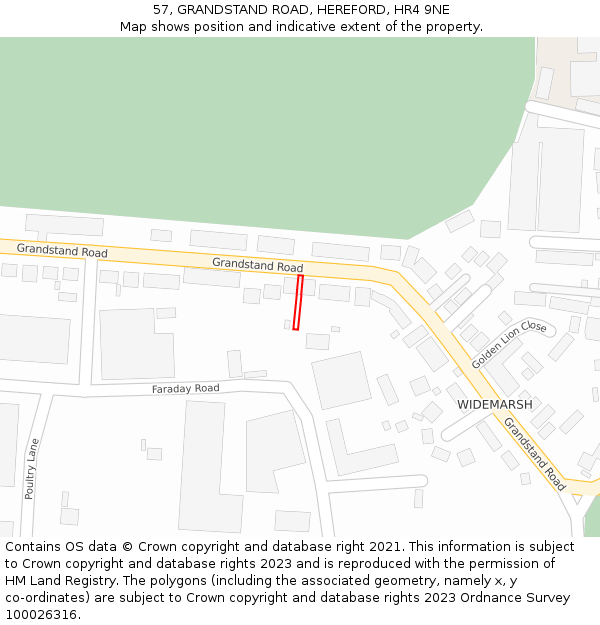 57, GRANDSTAND ROAD, HEREFORD, HR4 9NE: Location map and indicative extent of plot