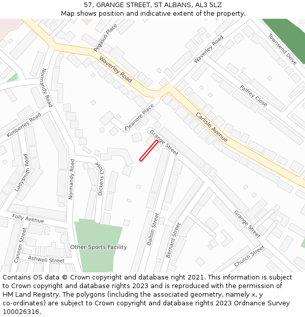57, GRANGE STREET, ST ALBANS, AL3 5LZ: Location map and indicative extent of plot