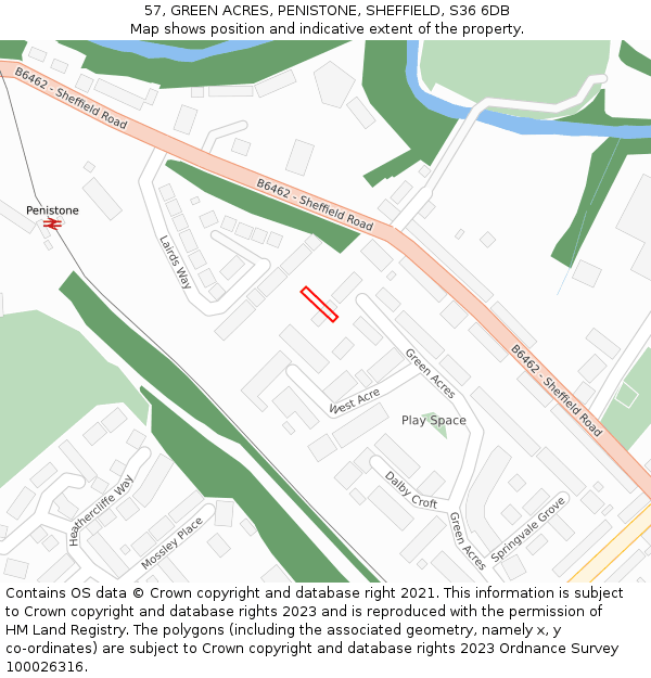 57, GREEN ACRES, PENISTONE, SHEFFIELD, S36 6DB: Location map and indicative extent of plot