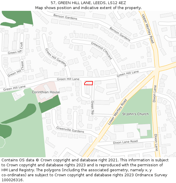 57, GREEN HILL LANE, LEEDS, LS12 4EZ: Location map and indicative extent of plot