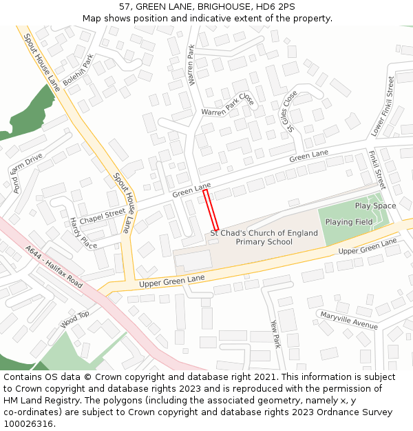 57, GREEN LANE, BRIGHOUSE, HD6 2PS: Location map and indicative extent of plot