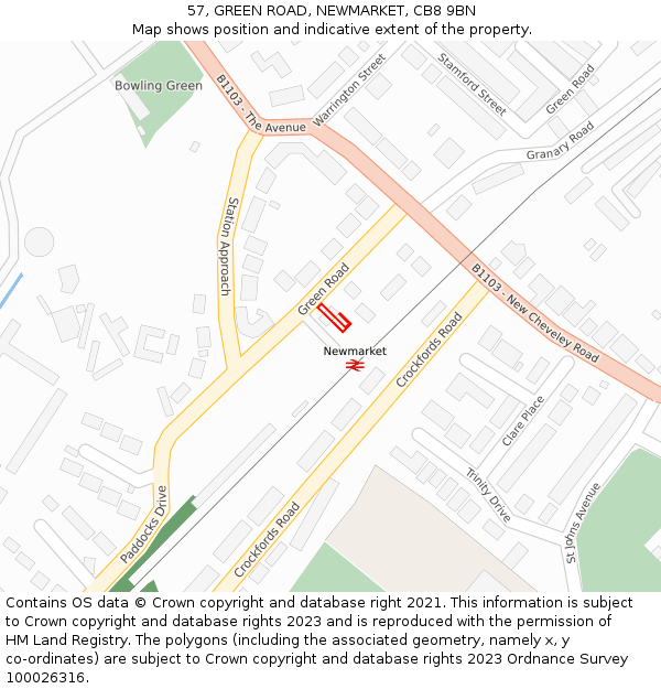 57, GREEN ROAD, NEWMARKET, CB8 9BN: Location map and indicative extent of plot