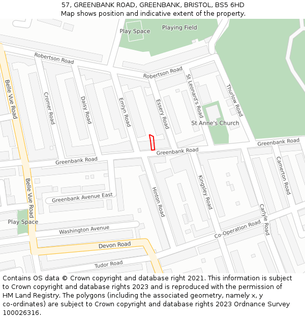 57, GREENBANK ROAD, GREENBANK, BRISTOL, BS5 6HD: Location map and indicative extent of plot