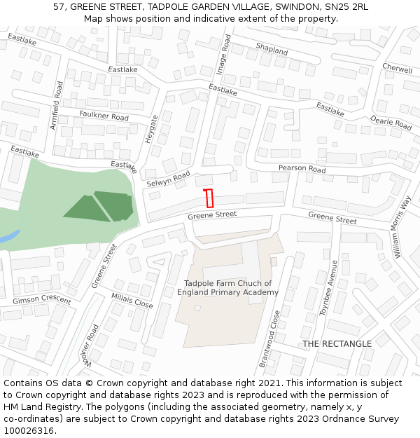 57, GREENE STREET, TADPOLE GARDEN VILLAGE, SWINDON, SN25 2RL: Location map and indicative extent of plot