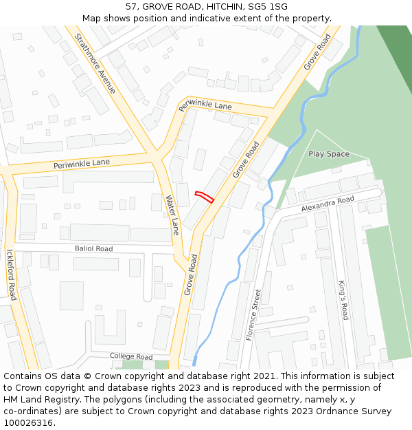 57, GROVE ROAD, HITCHIN, SG5 1SG: Location map and indicative extent of plot