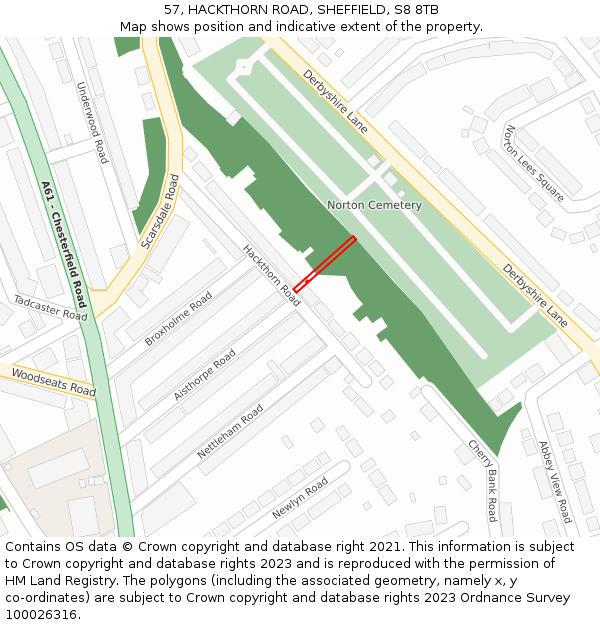 57, HACKTHORN ROAD, SHEFFIELD, S8 8TB: Location map and indicative extent of plot