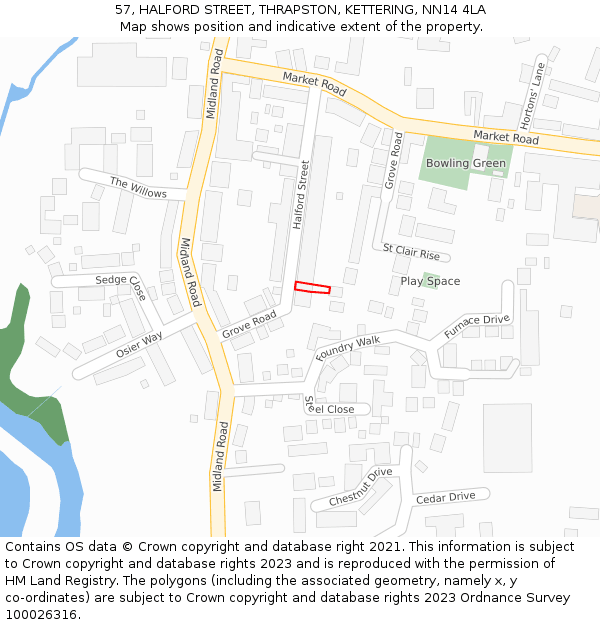 57, HALFORD STREET, THRAPSTON, KETTERING, NN14 4LA: Location map and indicative extent of plot
