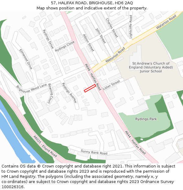 57, HALIFAX ROAD, BRIGHOUSE, HD6 2AQ: Location map and indicative extent of plot