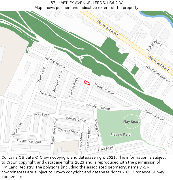 57, HARTLEY AVENUE, LEEDS, LS6 2LW: Location map and indicative extent of plot