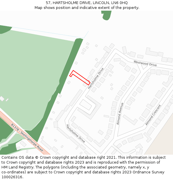 57, HARTSHOLME DRIVE, LINCOLN, LN6 0HQ: Location map and indicative extent of plot