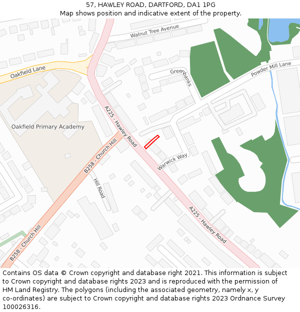 57, HAWLEY ROAD, DARTFORD, DA1 1PG: Location map and indicative extent of plot