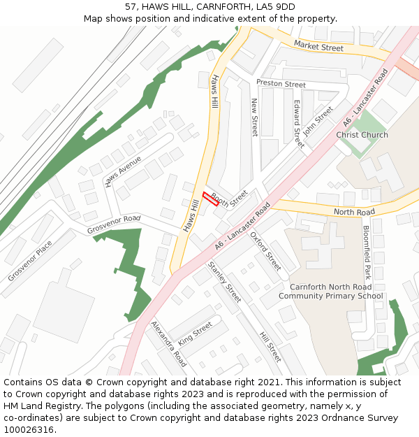 57, HAWS HILL, CARNFORTH, LA5 9DD: Location map and indicative extent of plot