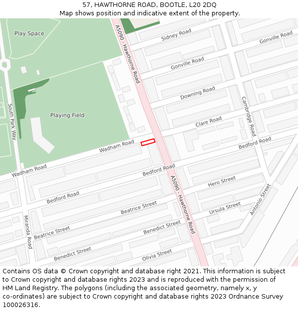 57, HAWTHORNE ROAD, BOOTLE, L20 2DQ: Location map and indicative extent of plot