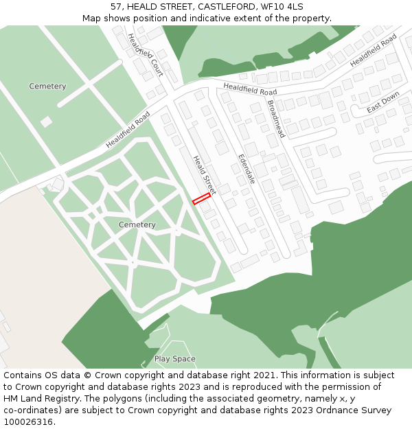 57, HEALD STREET, CASTLEFORD, WF10 4LS: Location map and indicative extent of plot