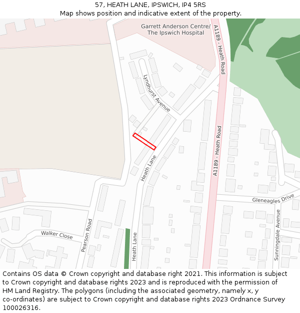 57, HEATH LANE, IPSWICH, IP4 5RS: Location map and indicative extent of plot