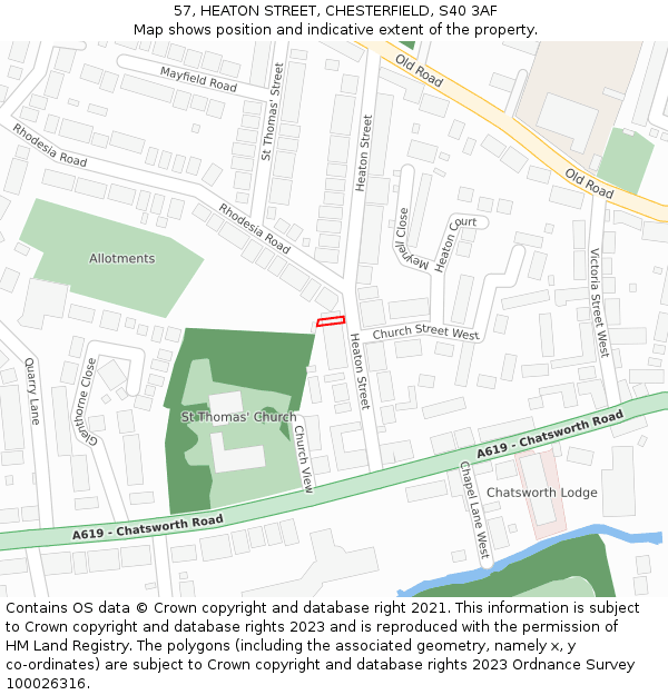 57, HEATON STREET, CHESTERFIELD, S40 3AF: Location map and indicative extent of plot