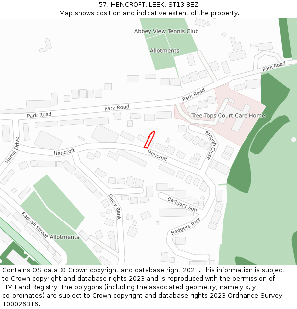 57, HENCROFT, LEEK, ST13 8EZ: Location map and indicative extent of plot