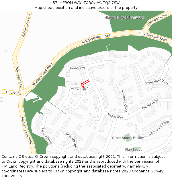 57, HERON WAY, TORQUAY, TQ2 7SW: Location map and indicative extent of plot