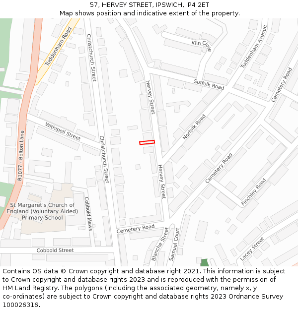 57, HERVEY STREET, IPSWICH, IP4 2ET: Location map and indicative extent of plot