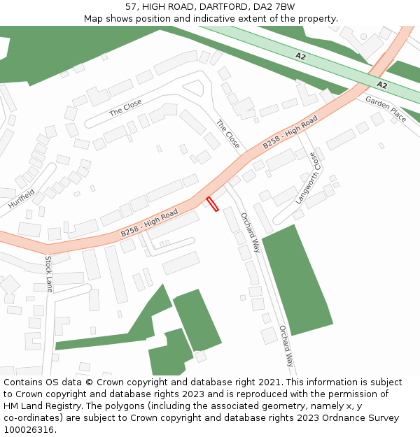 57, HIGH ROAD, DARTFORD, DA2 7BW: Location map and indicative extent of plot