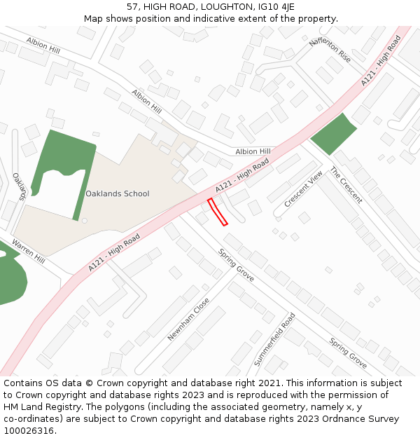 57, HIGH ROAD, LOUGHTON, IG10 4JE: Location map and indicative extent of plot