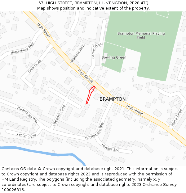 57, HIGH STREET, BRAMPTON, HUNTINGDON, PE28 4TQ: Location map and indicative extent of plot