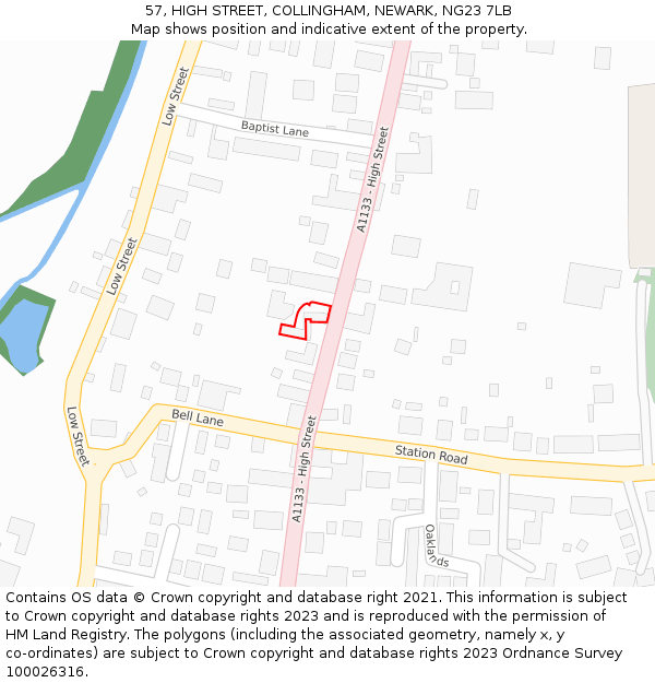 57, HIGH STREET, COLLINGHAM, NEWARK, NG23 7LB: Location map and indicative extent of plot