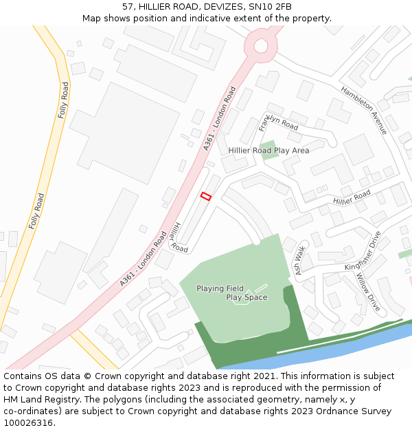 57, HILLIER ROAD, DEVIZES, SN10 2FB: Location map and indicative extent of plot