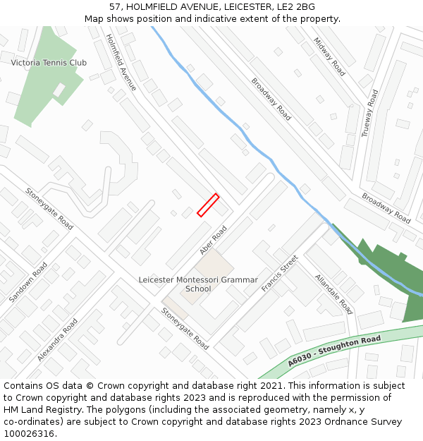 57, HOLMFIELD AVENUE, LEICESTER, LE2 2BG: Location map and indicative extent of plot