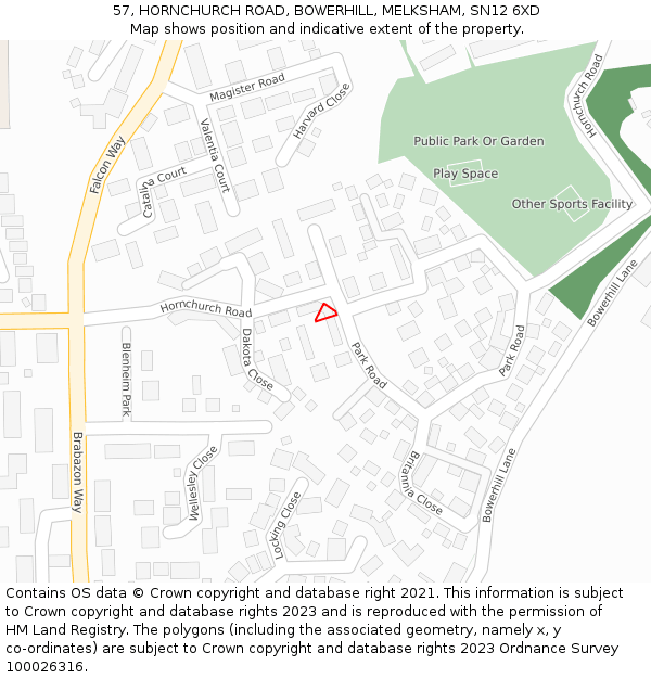 57, HORNCHURCH ROAD, BOWERHILL, MELKSHAM, SN12 6XD: Location map and indicative extent of plot