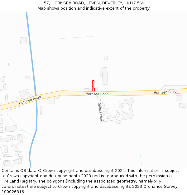 57, HORNSEA ROAD, LEVEN, BEVERLEY, HU17 5NJ: Location map and indicative extent of plot