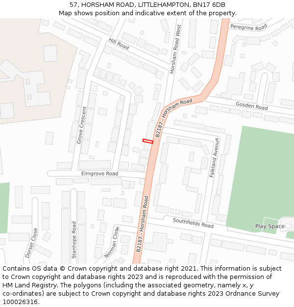 57, HORSHAM ROAD, LITTLEHAMPTON, BN17 6DB: Location map and indicative extent of plot