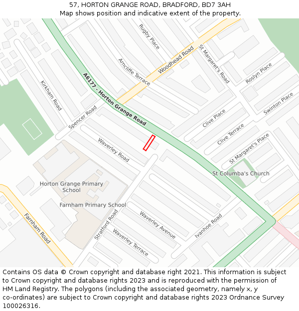 57, HORTON GRANGE ROAD, BRADFORD, BD7 3AH: Location map and indicative extent of plot