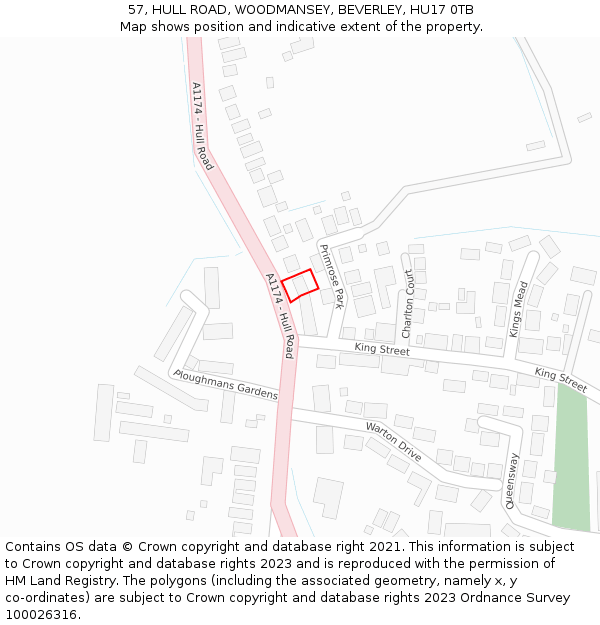 57, HULL ROAD, WOODMANSEY, BEVERLEY, HU17 0TB: Location map and indicative extent of plot