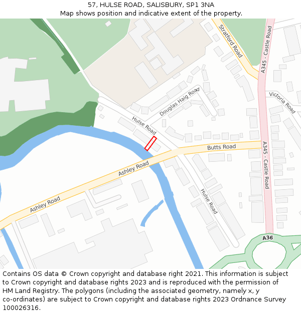 57, HULSE ROAD, SALISBURY, SP1 3NA: Location map and indicative extent of plot