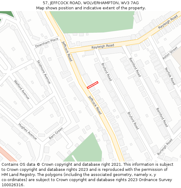 57, JEFFCOCK ROAD, WOLVERHAMPTON, WV3 7AG: Location map and indicative extent of plot