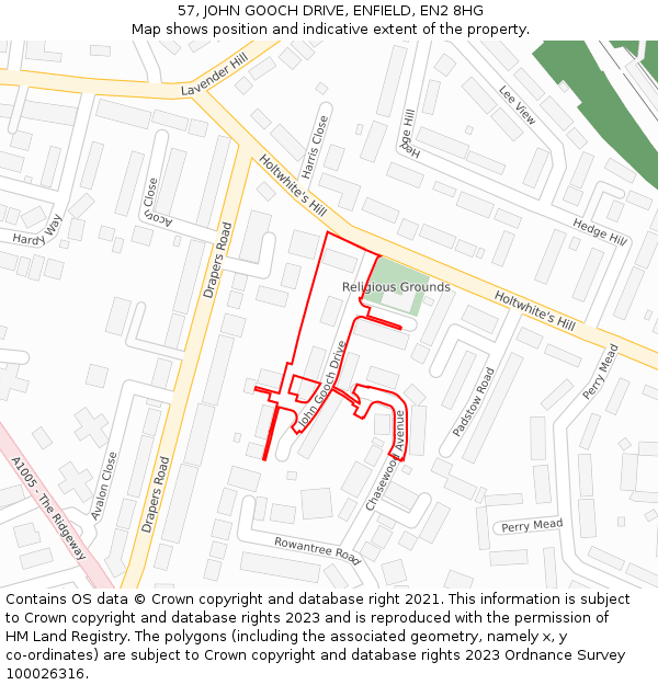 57, JOHN GOOCH DRIVE, ENFIELD, EN2 8HG: Location map and indicative extent of plot