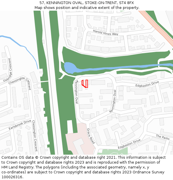 57, KENNINGTON OVAL, STOKE-ON-TRENT, ST4 8FX: Location map and indicative extent of plot