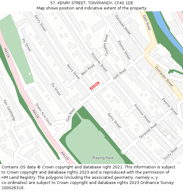 57, KENRY STREET, TONYPANDY, CF40 1DE: Location map and indicative extent of plot