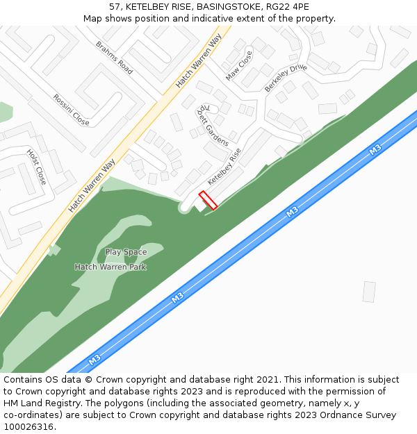 57, KETELBEY RISE, BASINGSTOKE, RG22 4PE: Location map and indicative extent of plot