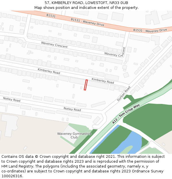 57, KIMBERLEY ROAD, LOWESTOFT, NR33 0UB: Location map and indicative extent of plot