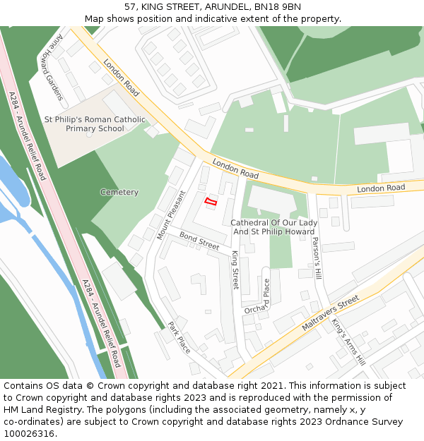 57, KING STREET, ARUNDEL, BN18 9BN: Location map and indicative extent of plot