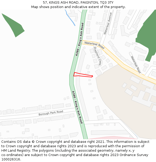 57, KINGS ASH ROAD, PAIGNTON, TQ3 3TY: Location map and indicative extent of plot