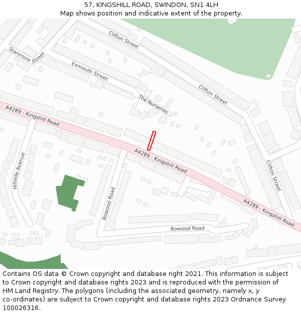 57, KINGSHILL ROAD, SWINDON, SN1 4LH: Location map and indicative extent of plot