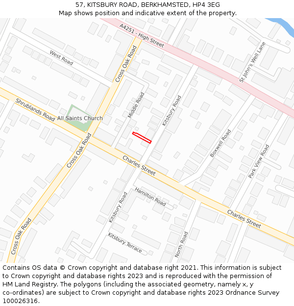 57, KITSBURY ROAD, BERKHAMSTED, HP4 3EG: Location map and indicative extent of plot