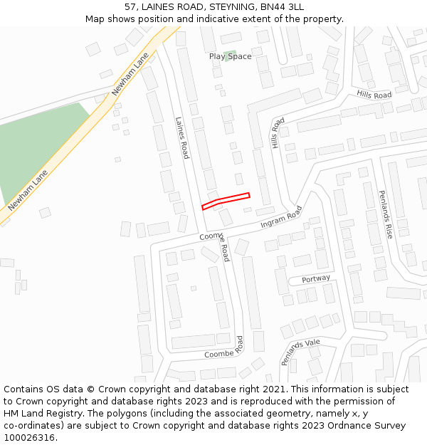 57, LAINES ROAD, STEYNING, BN44 3LL: Location map and indicative extent of plot